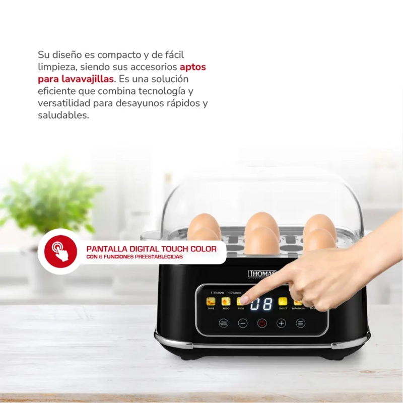 COCEDOR DE HUEVOS DIGITAL THOMAS TH-85DC TOUCH 6 PROGRAMAS - 4