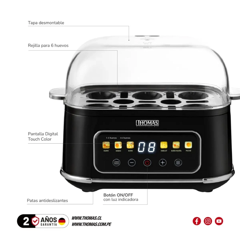 COCEDOR DE HUEVOS DIGITAL THOMAS TH-85DC TOUCH 6 PROGRAMAS - 6