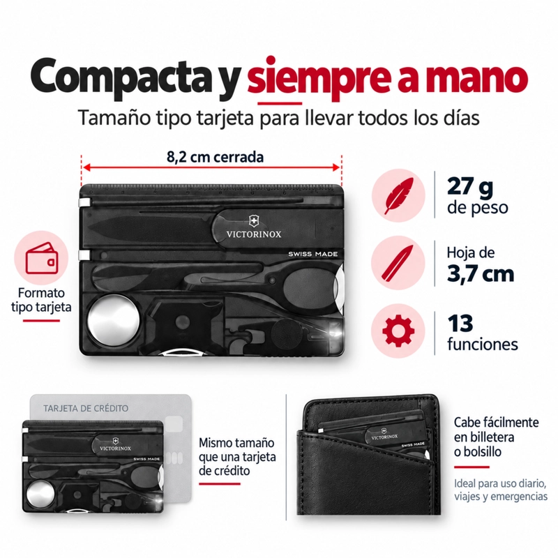 TARJETA VICTORINOX SWISSCARD LITE NEGRA 13 FUNCIONES LED - 2