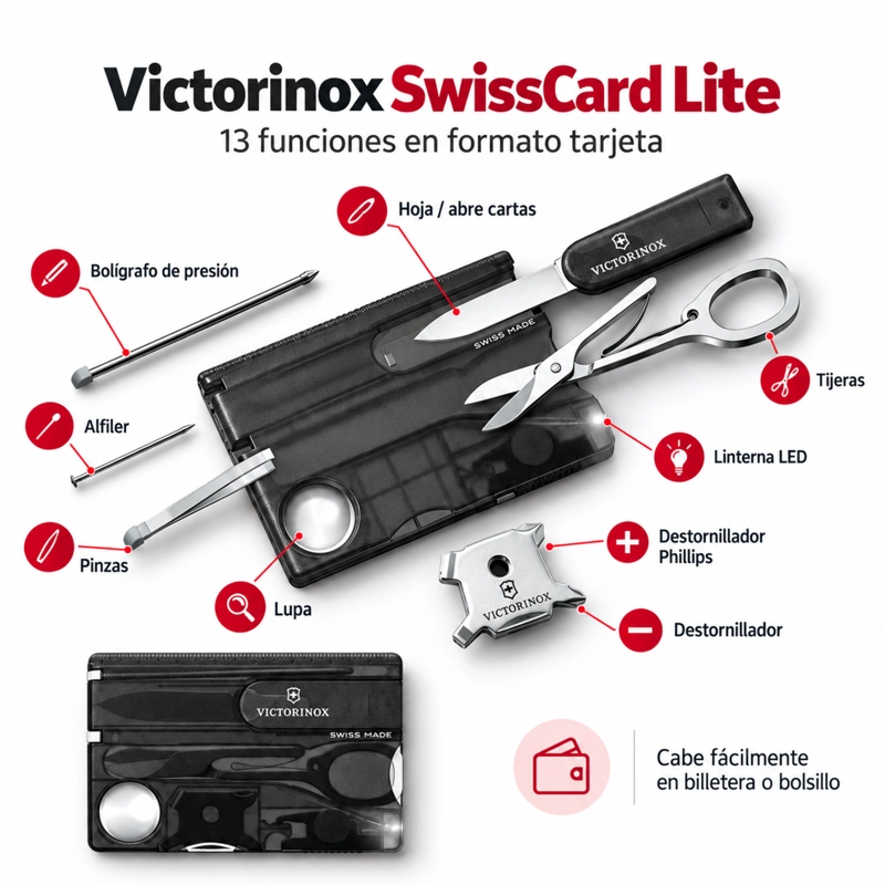 TARJETA VICTORINOX SWISSCARD LITE NEGRA 13 FUNCIONES LED - 4