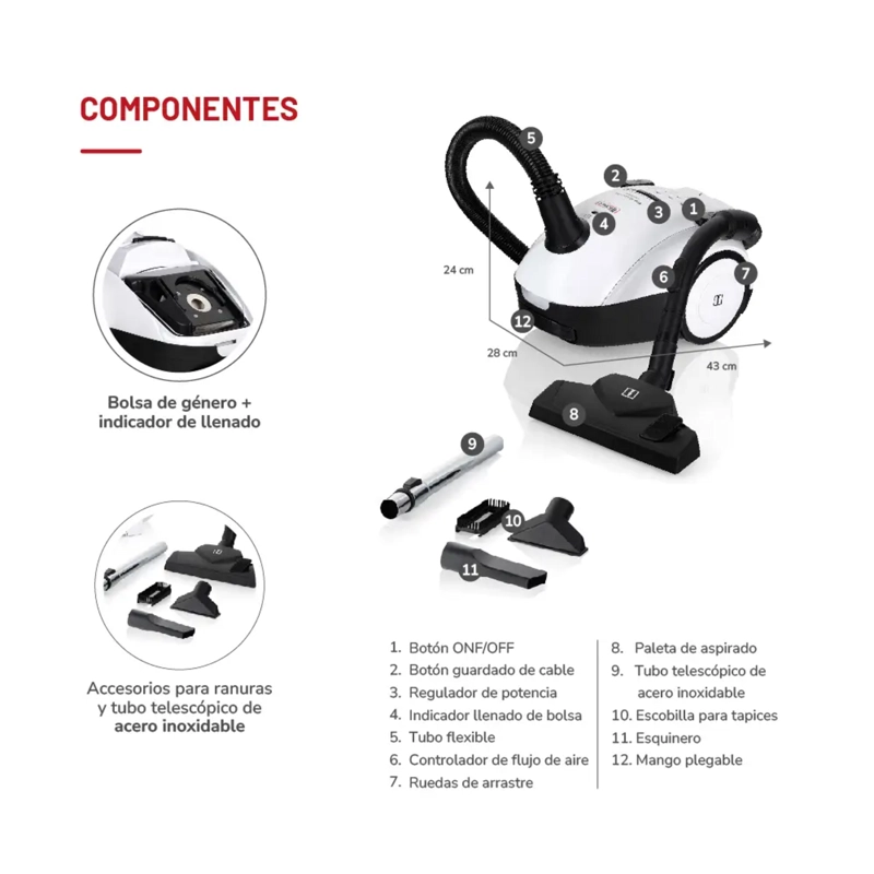 ASPIRADORA THOMAS TH-1870 1800W HEPA 12 BOLSA REUTILIZABLE - 5
