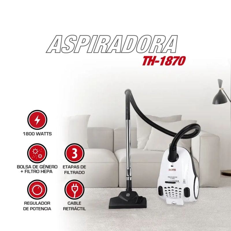 ASPIRADORA THOMAS TH-1870 1800W HEPA 12 BOLSA REUTILIZABLE - 7