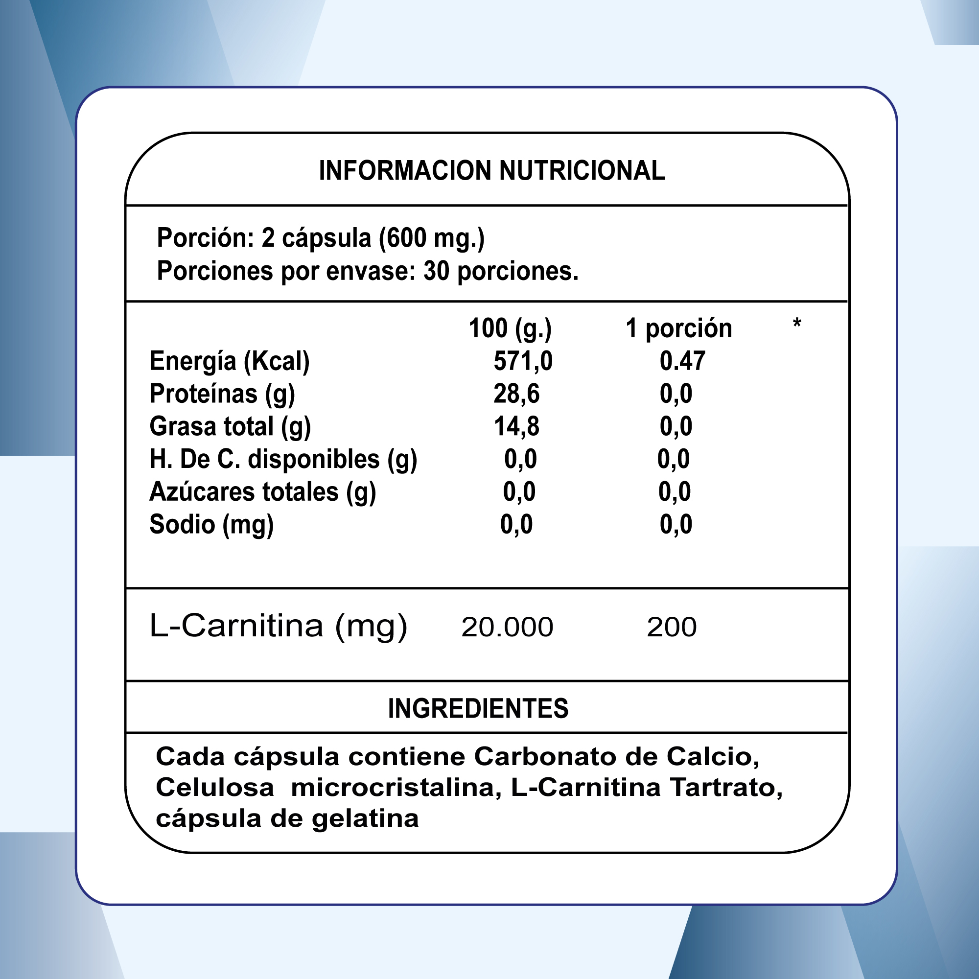 L-CARNITINA QUEMADOR DE GRASAS 2 FRASCOS 120 CÁPSULAS - 4