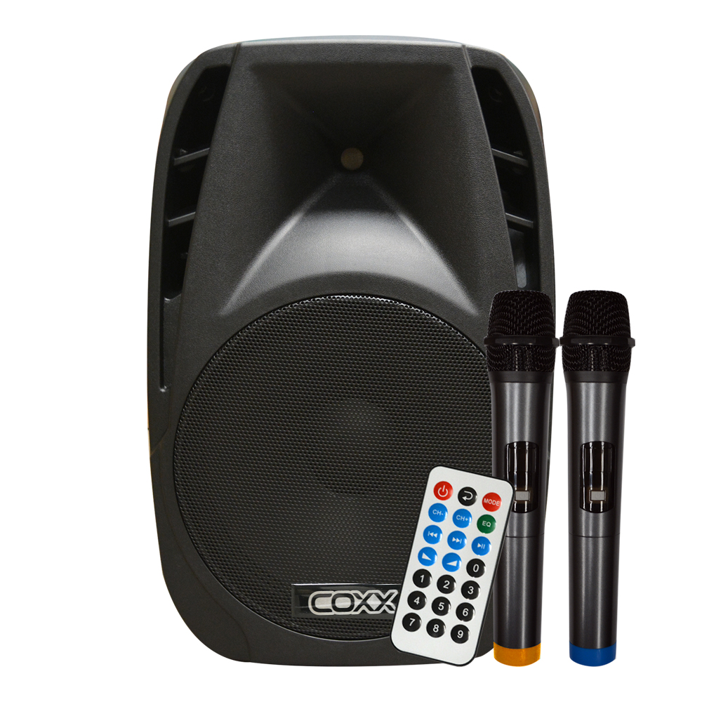 CAJA ACUSTICA PORTABLE CON 2 MICROFONOS + BLUETOOTH COXX