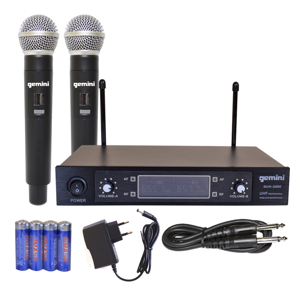 MICROFONO INALAMBRICO DE MANO DOBLE UHF/FQ VARIABLE MOD.GUH-2000 GEMINI - 1