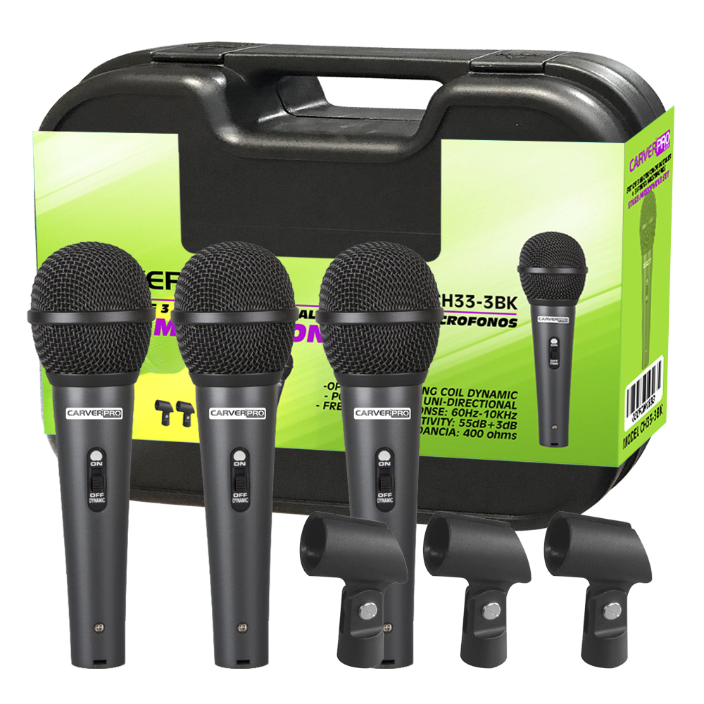 SET DE 3 MICROFONOS + PORTA MIC. MOD.CH33-3BK CARVERPRO - 6