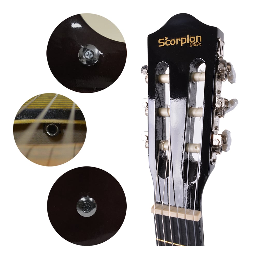 GUITARRA CLÁSICA 39 CUERDA DE NYLON NEGRO SCORPION - 3
