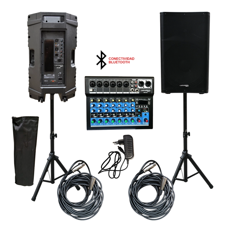 KIT DE AMPLIFICACION MIXER 8 CANALES + 2 CAJAS ACTIVAS CARVERPRO 415-BT - 1