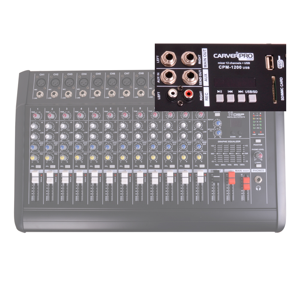 CONSOLA POWER MIXER 12CH BLUETOOTH-MP3 CARVERPRO CPM-1200 - 4