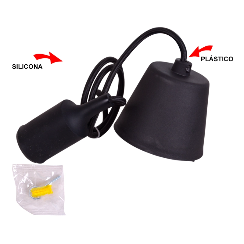 SOQUETE LAMPARA COLGANTE GOMA E-27 COLOR NEGRO 1MT NAGASHI - 3