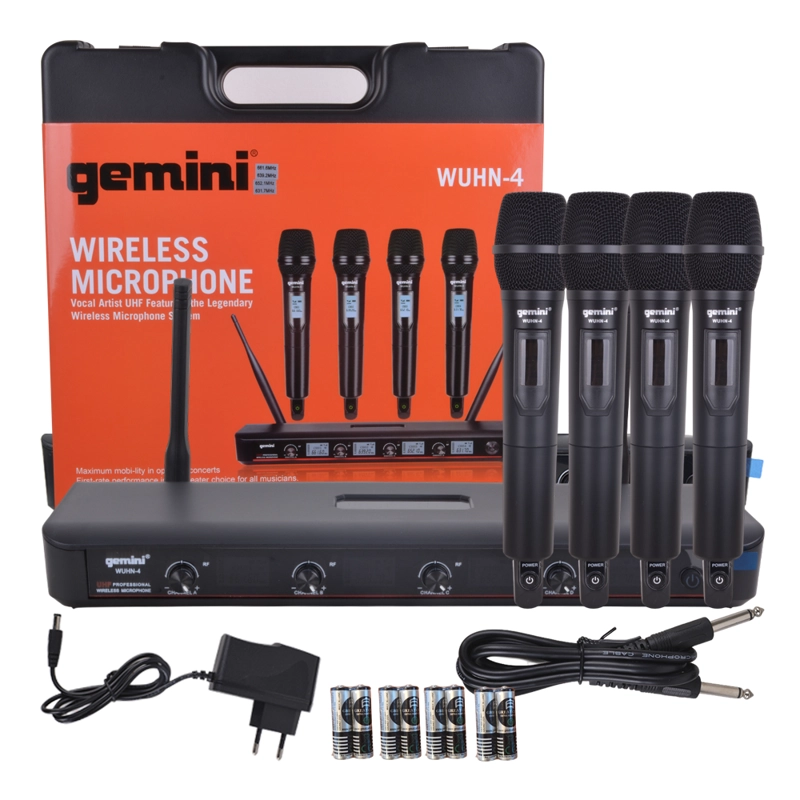 SET 4 MICROFONOS INALAMBRICOS UHF DE MANO GEMINI WUHN-4 - 1