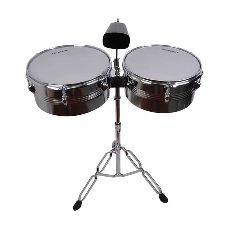 TIMBALETA 13+14 CROMADA INCLUYE CENCERRO Y ATRIL TSC-1314CR SCORPION - 1