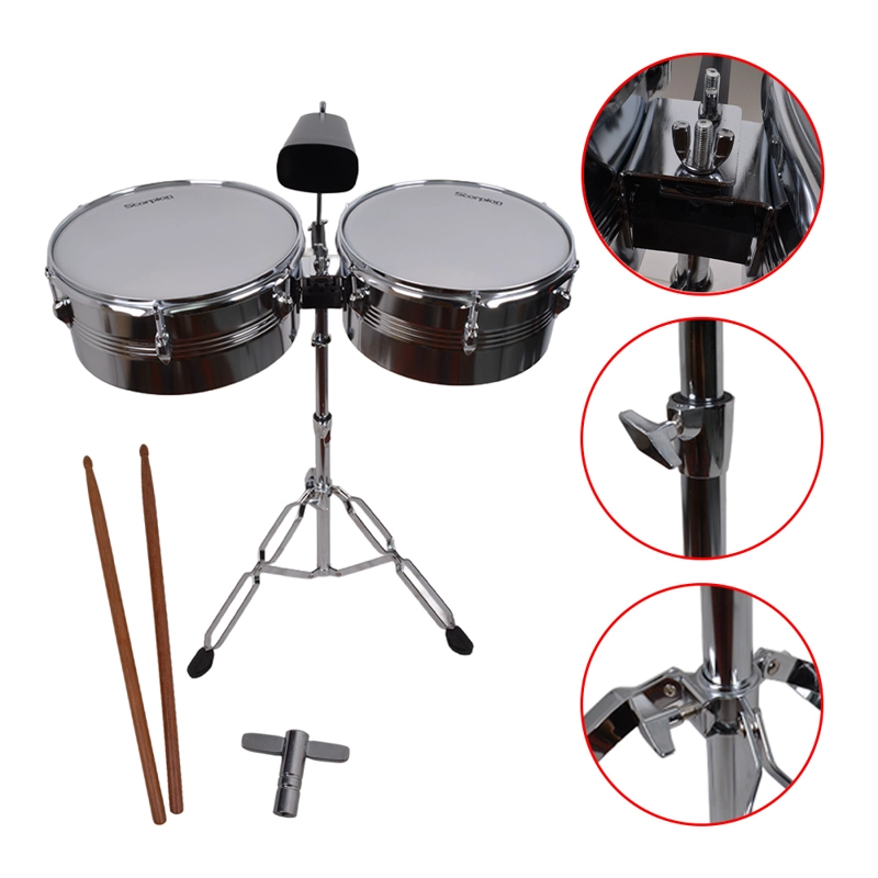 TIMBALETA 13+14 CROMADA INCLUYE CENCERRO Y ATRIL TSC-1314CR SCORPION - 2