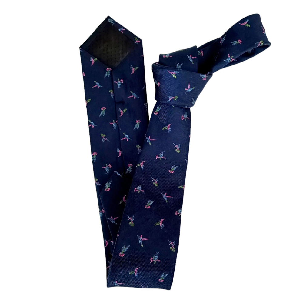 CORBATA SEDA AZUL MARINO TEJIDA PAJARITOS, LUCIACORBATAS - 2