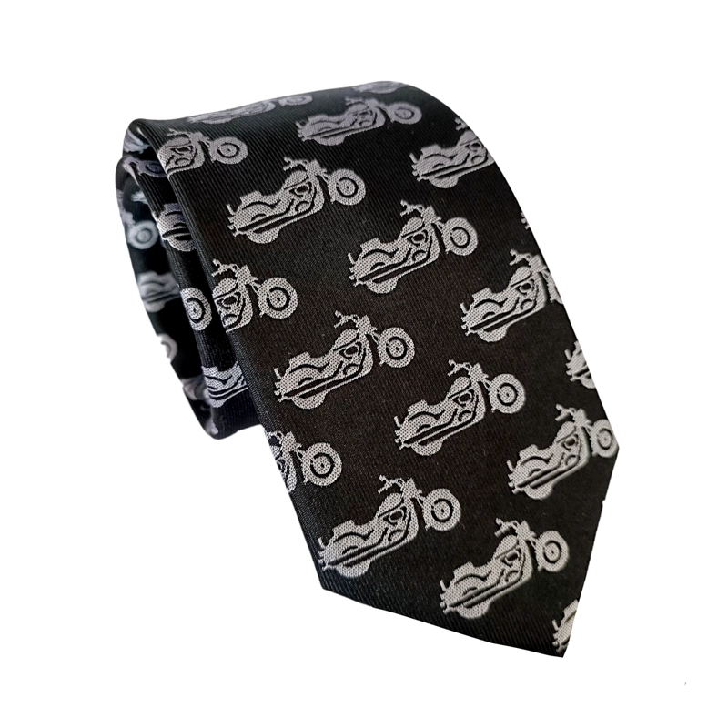 CORBATA SEDA LUCIACORBATAS NEGRO NEGRA TEJIDA MOTOS GRISES LUCIAS - 1