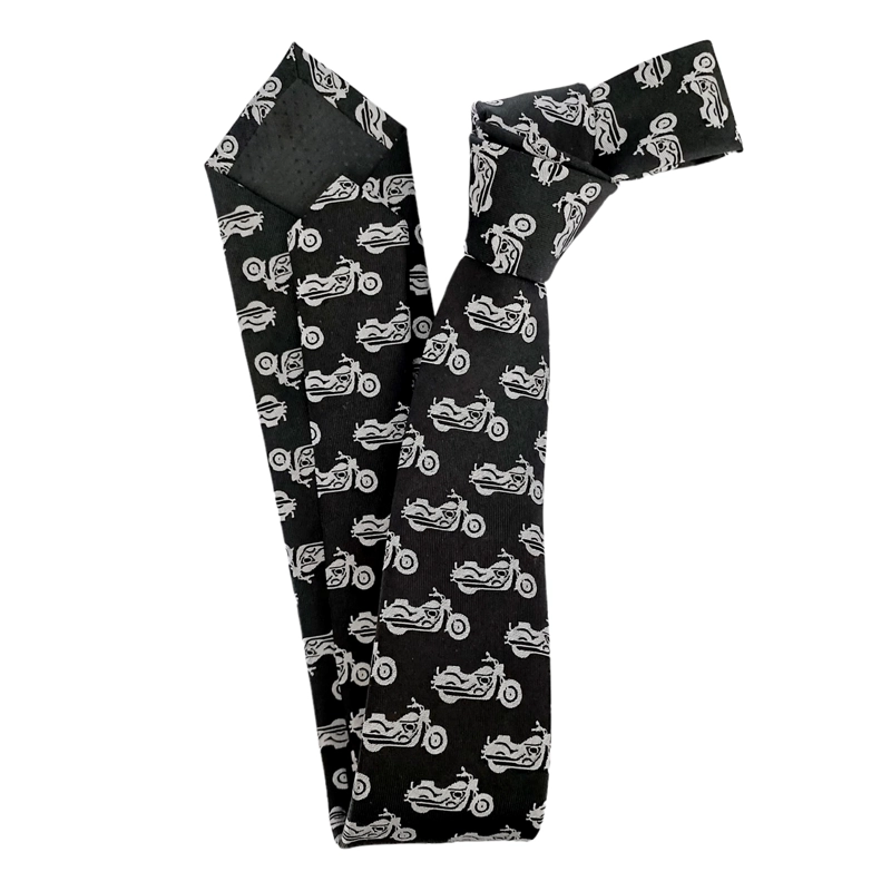 CORBATA SEDA LUCIACORBATAS NEGRO NEGRA TEJIDA MOTOS GRISES LUCIAS - 2