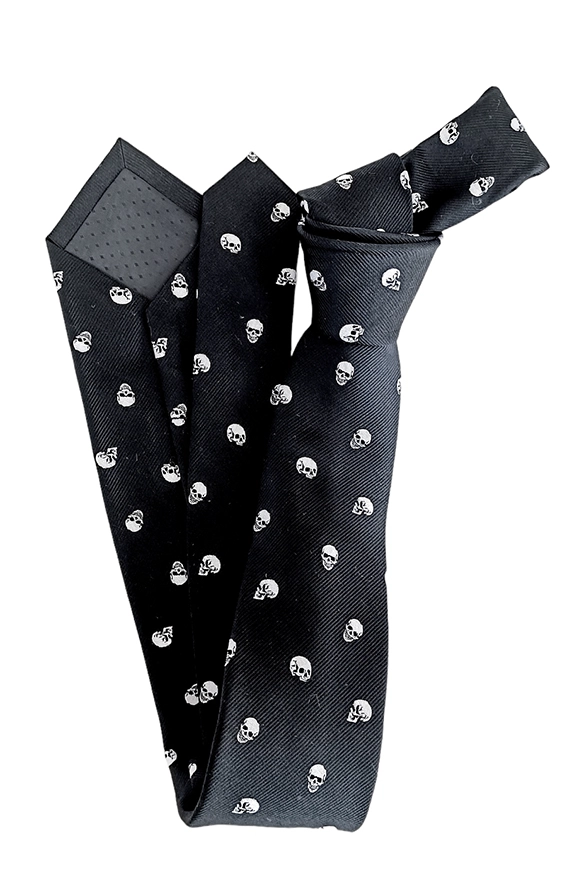 CORBATA SEDA LUCIACORBATAS NEGRO NEGRA TEJIDA CRANEOS BLANCOS LUCIAS - 2
