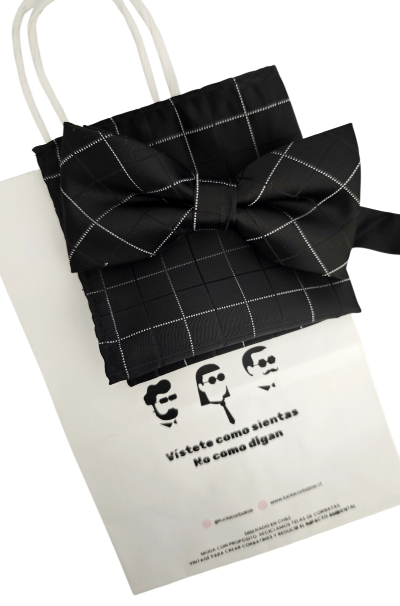 PACK CORBATIN NEGRO CON PAÑUELO TEJIDO JAMES, LUCIACORBATAS - 3