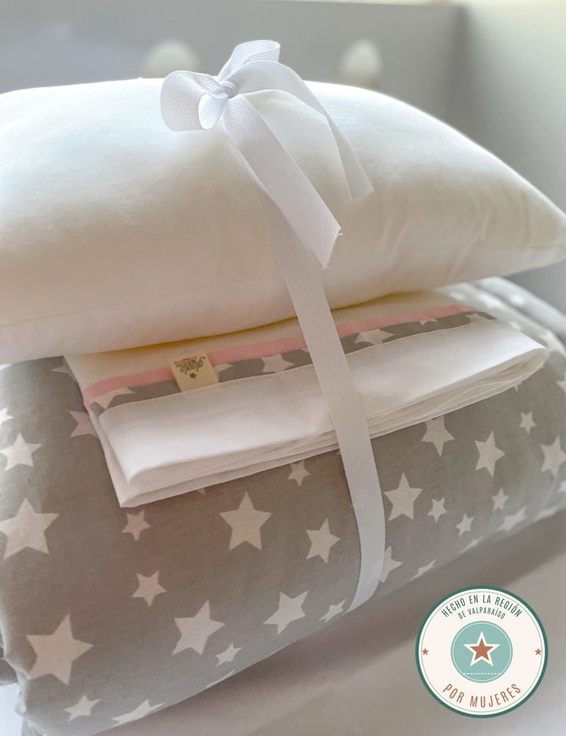 SET COLECHO GLOGLO MAM GRIS ESTRELLA BLANCA REVERSO ROSADO - 2