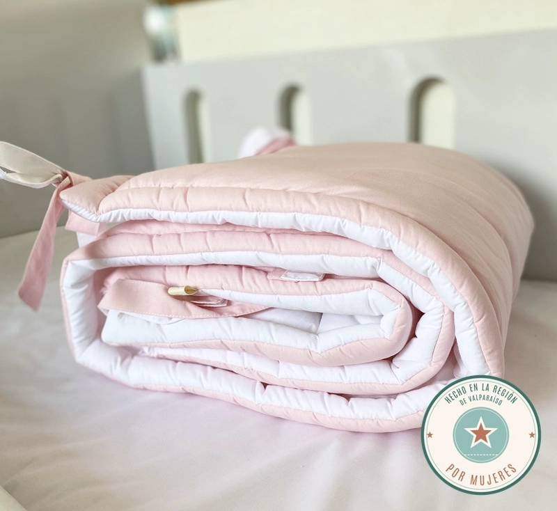 PROTECTOR DE CUNA BICOLOR ROSADO Y BLANCO GLOGLO MAM 210 X 30 CM ALGODON 300 HILOS - 2