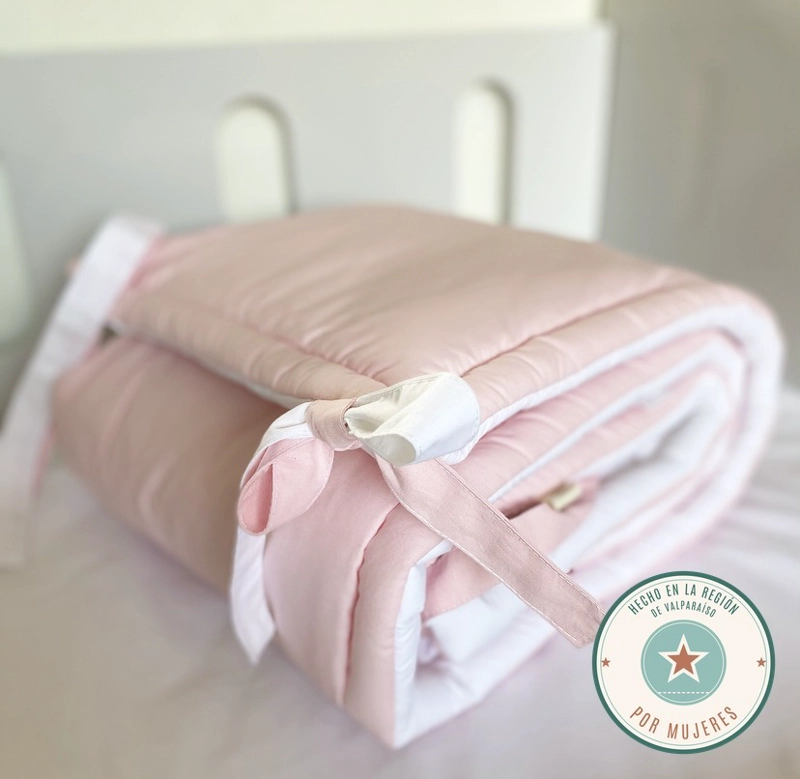 PROTECTOR DE CUNA BICOLOR ROSADO Y BLANCO GLOGLO MAM 210 X 30 CM ALGODON 300 HILOS - 3
