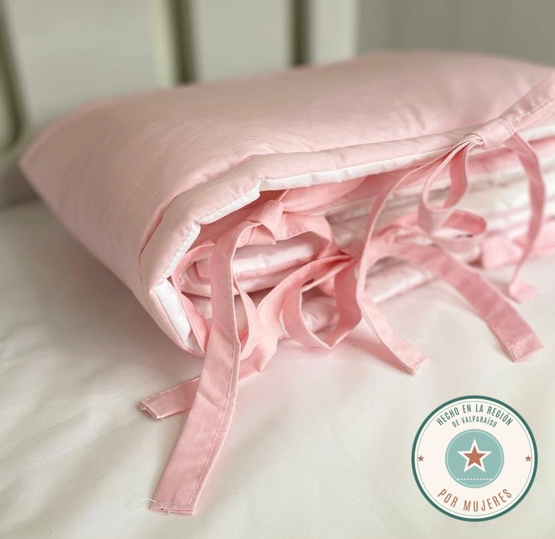PROTECTOR DE CUNA BICOLOR ROSADO Y BLANCO GLOGLO MAM 210 X 30 CM ALGODON 300 HILOS - 4