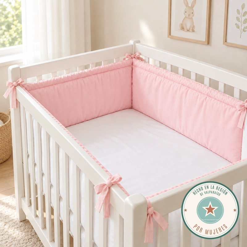 PROTECTOR DE CUNA BICOLOR ROSADO Y BLANCO GLOGLO MAM 210 X 30 CM ALGODON 300 HILOS - 6