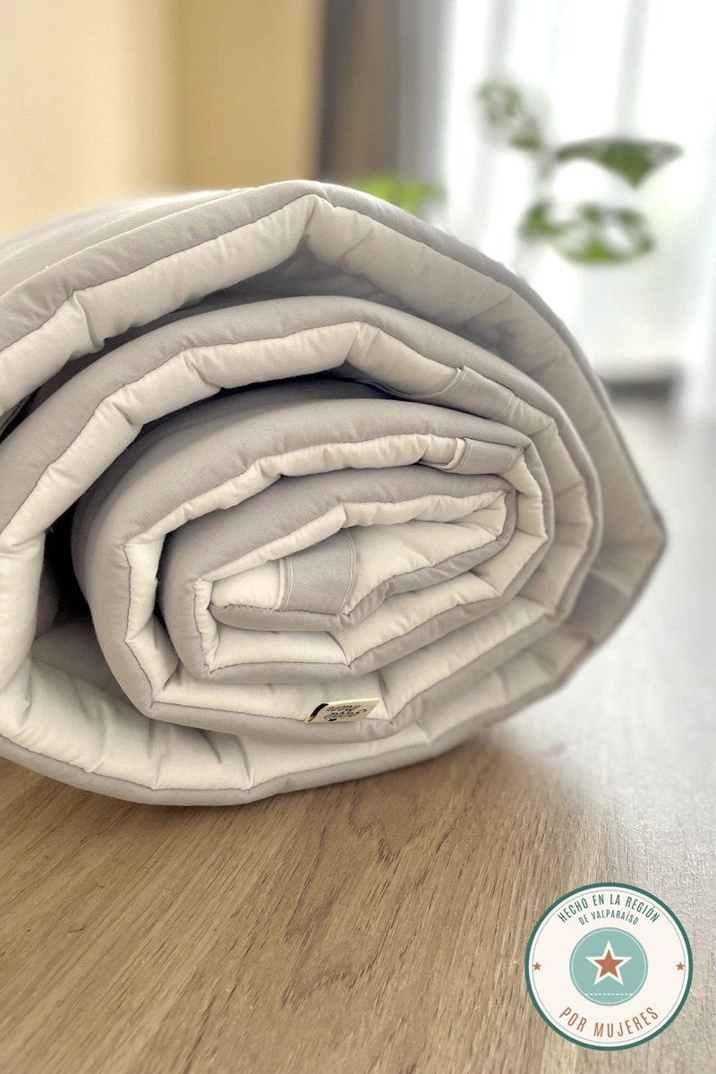PROTECTOR DE CUNA BICOLOR GRIS Y BLANCO GLOGLO MAM 210 X 30 CM ALGODON 300 HILOS - 2