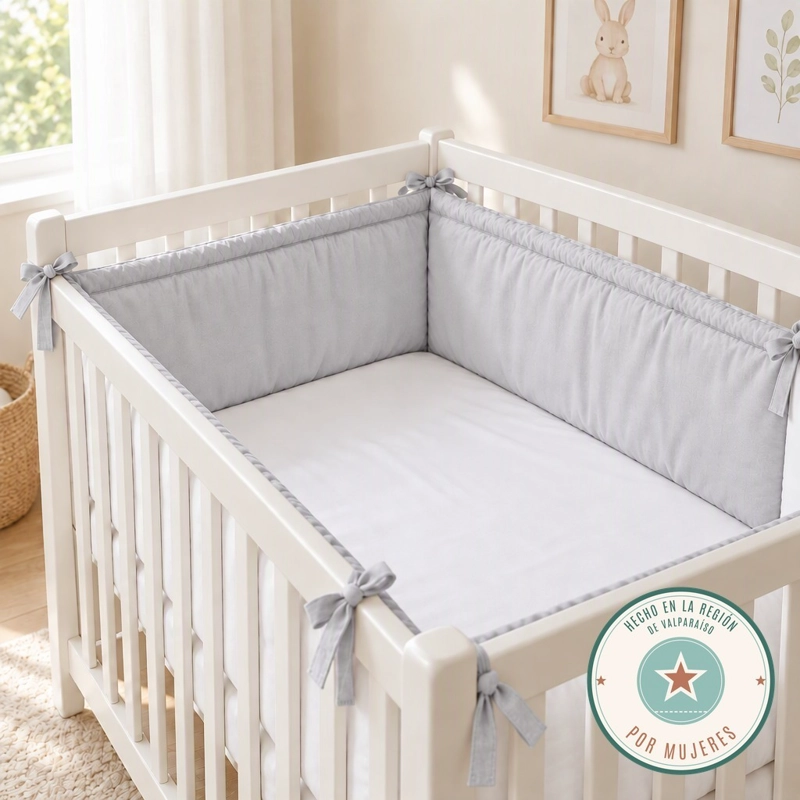 PROTECTOR DE CUNA BICOLOR GRIS Y BLANCO GLOGLO MAM 210 X 30 CM ALGODON 300 HILOS - 4