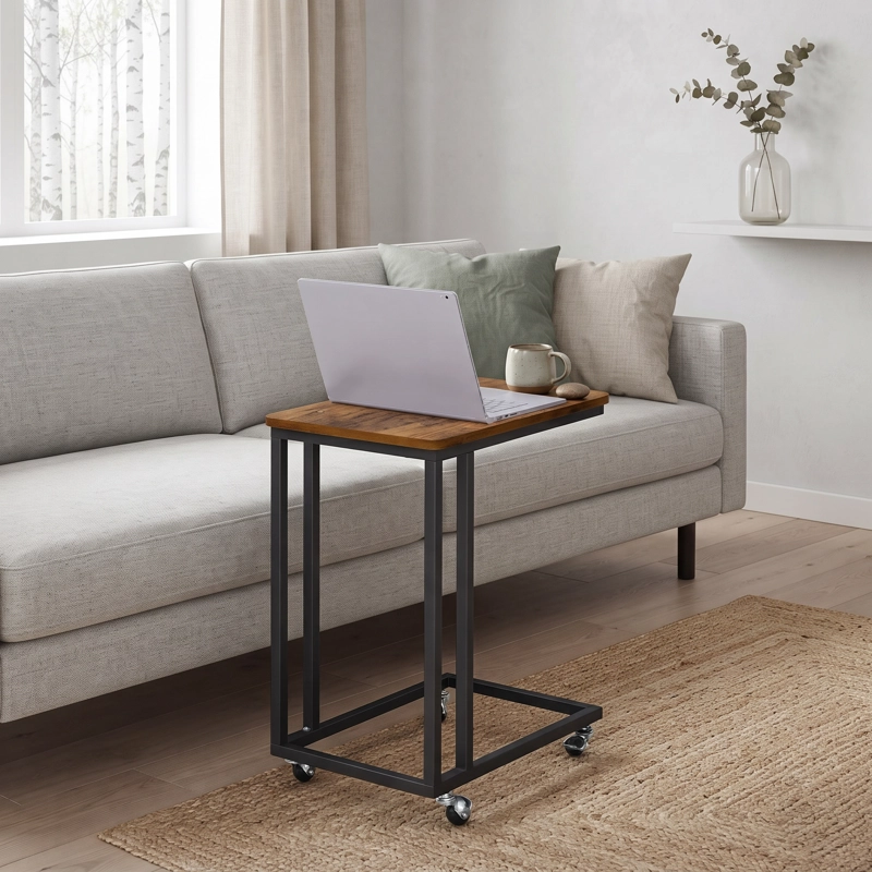 MESA AUXILIAR LATERAL VENDEL CON RUEDAS ESTILO INDUSTRIAL - 2