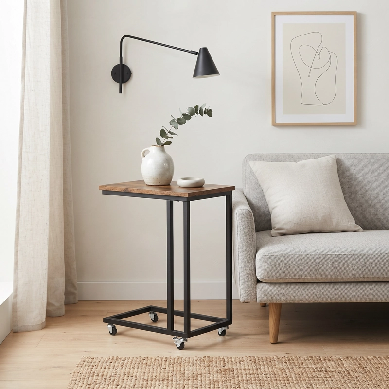 MESA AUXILIAR LATERAL VENDEL CON RUEDAS ESTILO INDUSTRIAL - 3