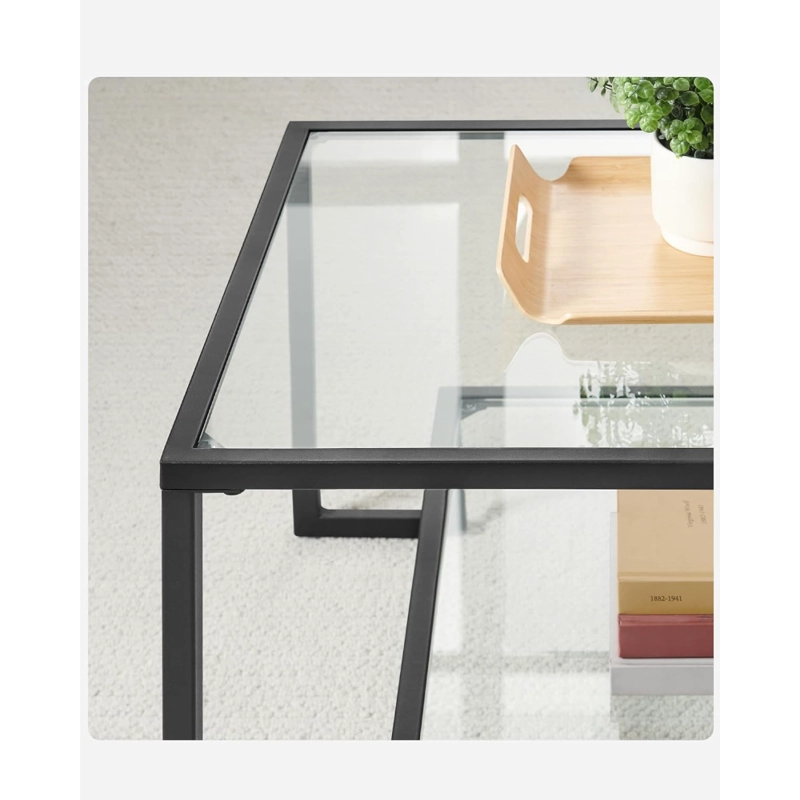 MESA DE CENTRO RECTANGULAR DE VIDRIO Y FIERRO NEGRA LANDALA - 4