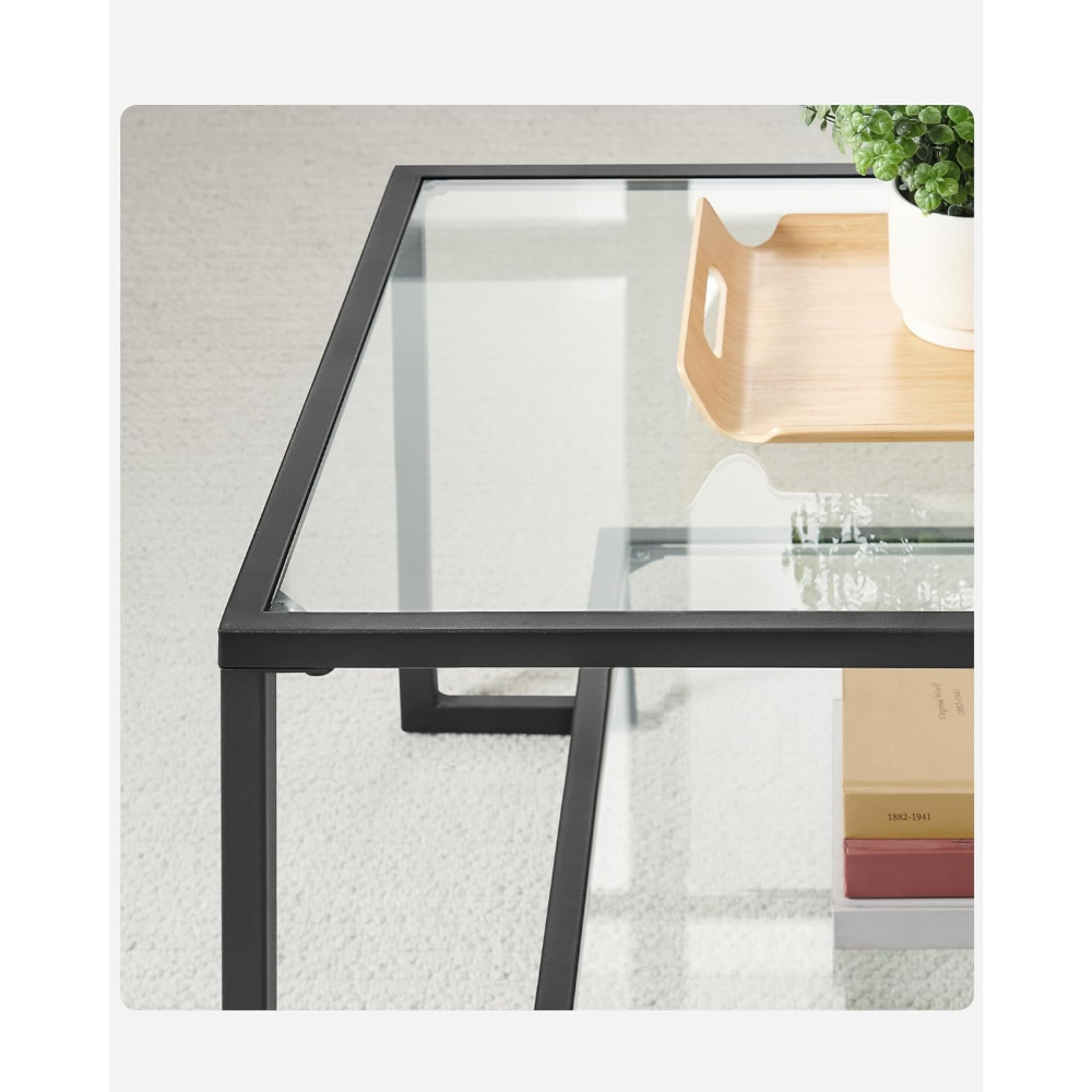 MESA DE CENTRO RECTANGULAR DE VIDRIO Y FIERRO NEGRA LANDALA - 4