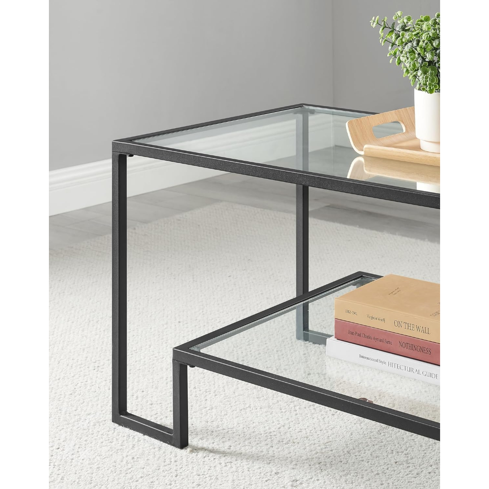 MESA DE CENTRO RECTANGULAR DE VIDRIO Y FIERRO NEGRA LANDALA - 5