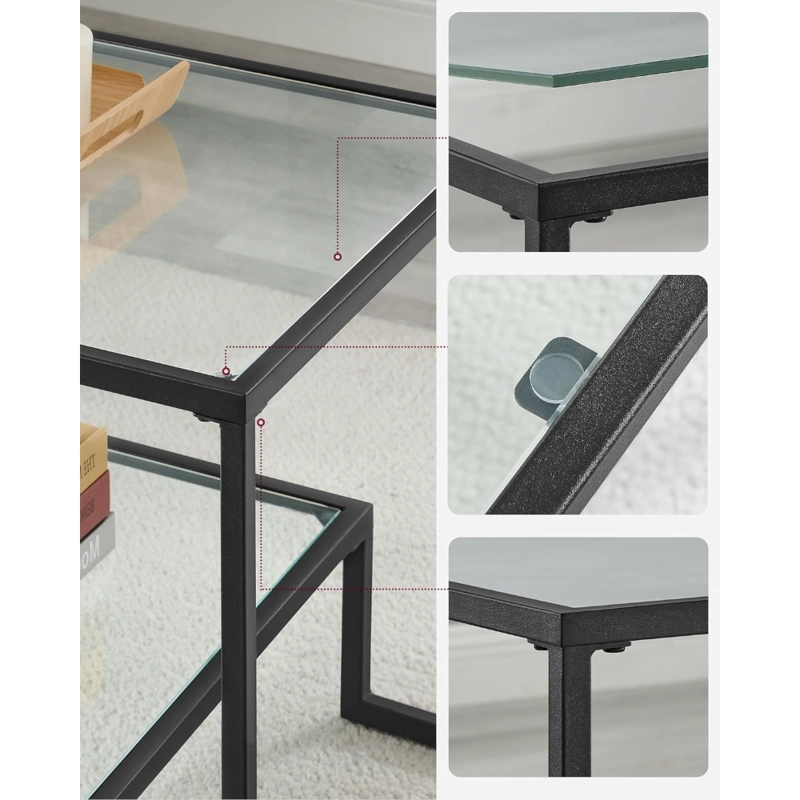 MESA DE CENTRO RECTANGULAR DE VIDRIO Y FIERRO NEGRA LANDALA - 7