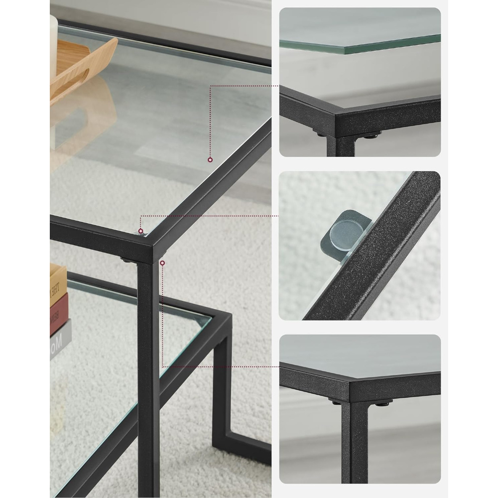 MESA DE CENTRO RECTANGULAR DE VIDRIO Y FIERRO NEGRA LANDALA - 7