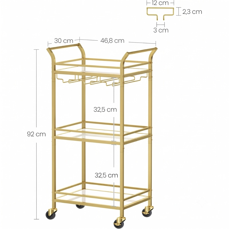 CARRO AUXILIAR ORGANIZADOR BAR COCINA 3 NIVELES DORADO REIKA - 7