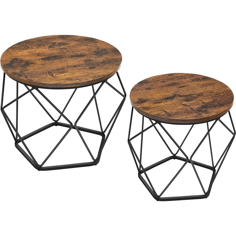 SET 2 MESAS CENTRO SPACEZAT HELSINKI BASE HEXAGONAL ESTILO INDUSTRIAL - 1