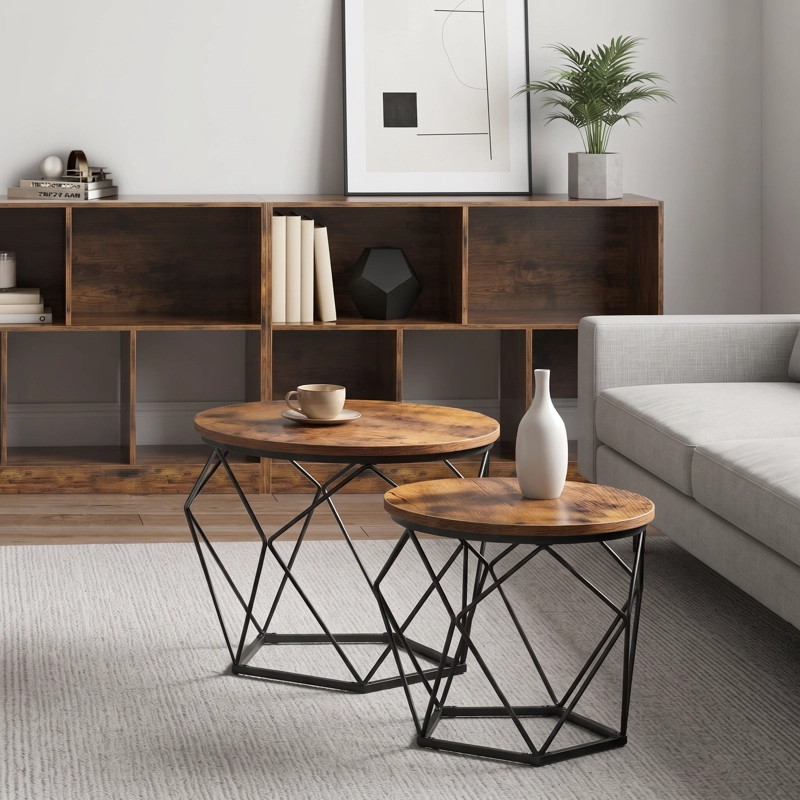 SET 2 MESAS CENTRO SPACEZAT HELSINKI BASE HEXAGONAL ESTILO INDUSTRIAL - 3