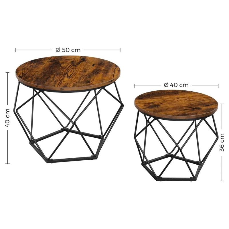 SET 2 MESAS CENTRO SPACEZAT HELSINKI BASE HEXAGONAL ESTILO INDUSTRIAL - 6