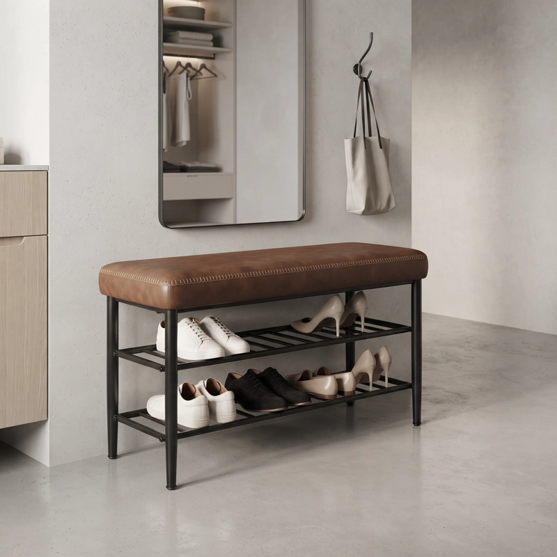 MUEBLE ZAPATERO ECO CUERO CAFE RIETI - 6