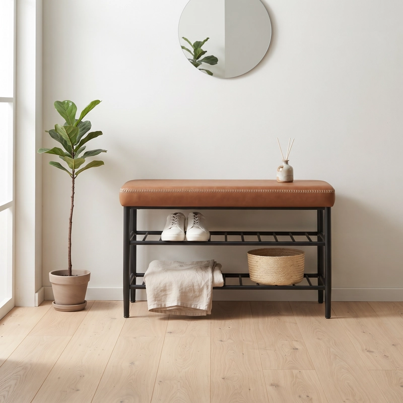 MUEBLE ZAPATERO ECO CUERO CAFE RIETI - 9