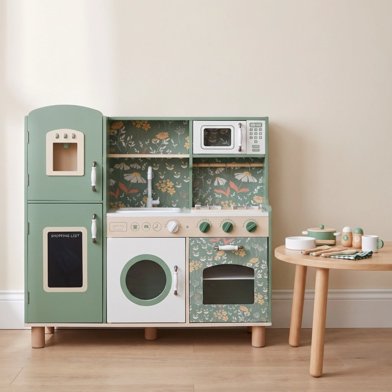 COCINA DE JUGUETE SPACEZAT MADERA VINTAGE DISEÑO CON REFRIGERADOR / ACC - 3