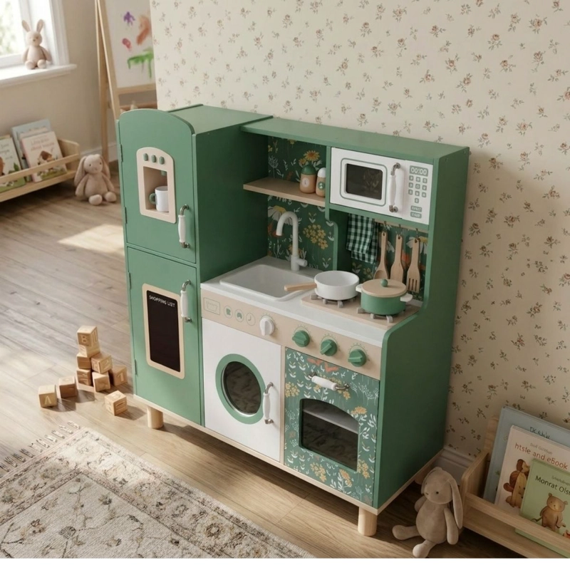 COCINA DE JUGUETE SPACEZAT MADERA VINTAGE DISEÑO CON REFRIGERADOR / ACC - 4