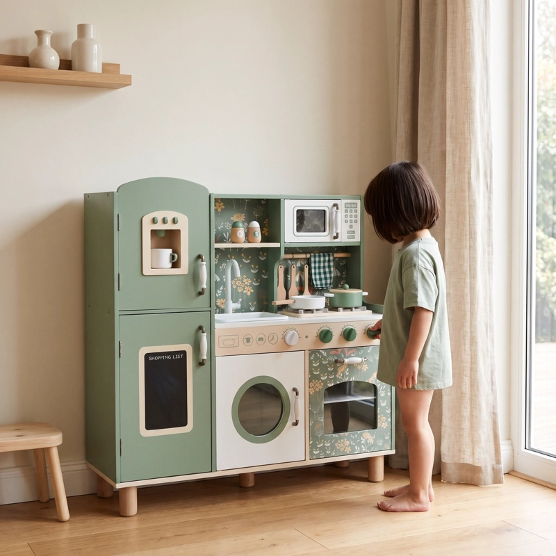 COCINA DE JUGUETE SPACEZAT MADERA VINTAGE DISEÑO CON REFRIGERADOR / ACC - 5