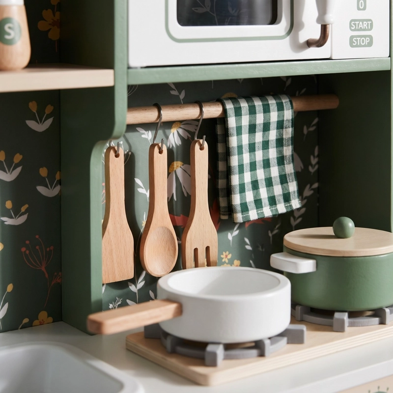 COCINA DE JUGUETE SPACEZAT MADERA VINTAGE DISEÑO CON REFRIGERADOR / ACC - 6