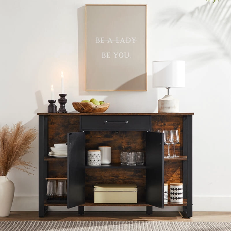 MUEBLE APARADOR BUFFET FIERRO NEGRO Y MADERA LINSELL - 4
