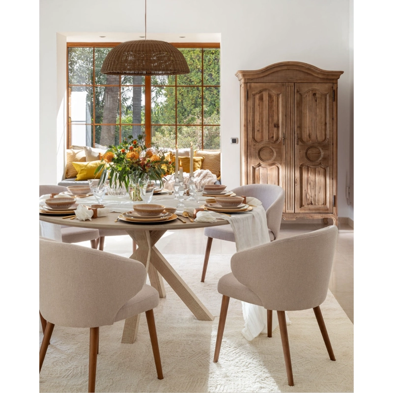 SET 2 SITIALES SILLA COMEDOR BEIGE Y MADERA TROPEZ - 5