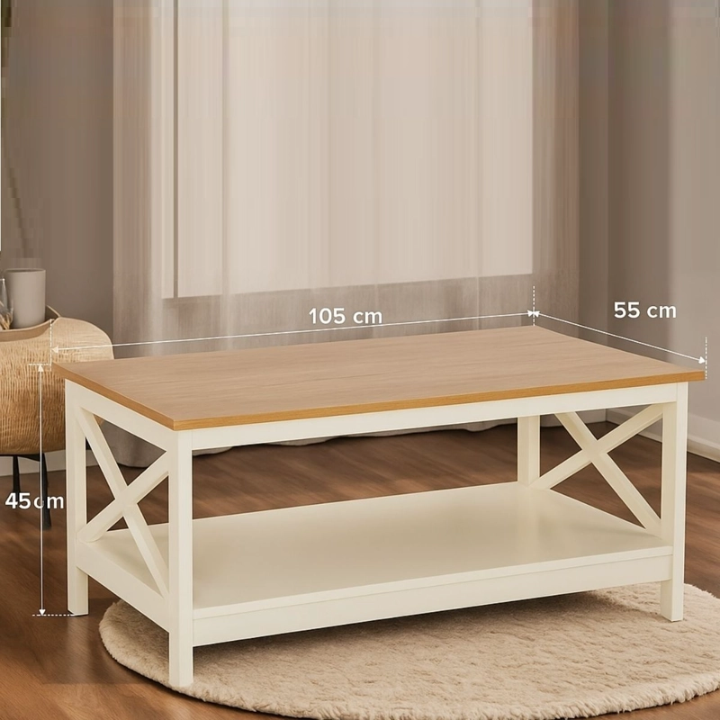 MESA DE CENTRO RECTANGULAR BLANCA MADERA VITTORIA - 3