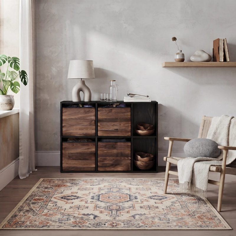 MUEBLE ORGANIZADOR NEGRO CON 4 CANASTOS DE TELA HARSLOV - 2